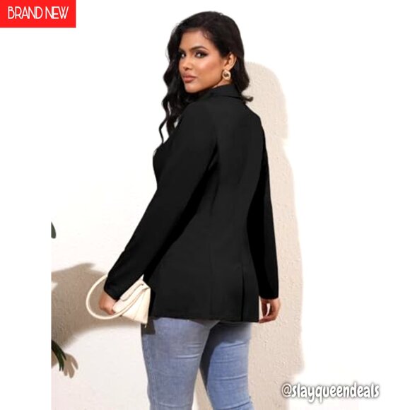 Long Sleeve Blazer Jacket with Zipper Pockets, Slim Fit for Work Office Casual - Picture 6 of 8